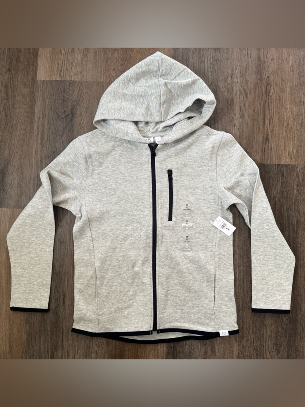 GAP KIDS Light Gray Hoodie with Black Trim Long Sleeve Size Medium (8)